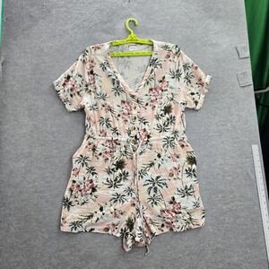 Torrid Women Romper 1 Pink Floral Rayon Slub Button Front V-Neck